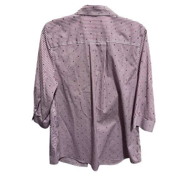 Chico's Red White Blue Polka Dots No Iron Button Up Collar Tunic Shirt Sz 2 (l) - Picture 6 of 11